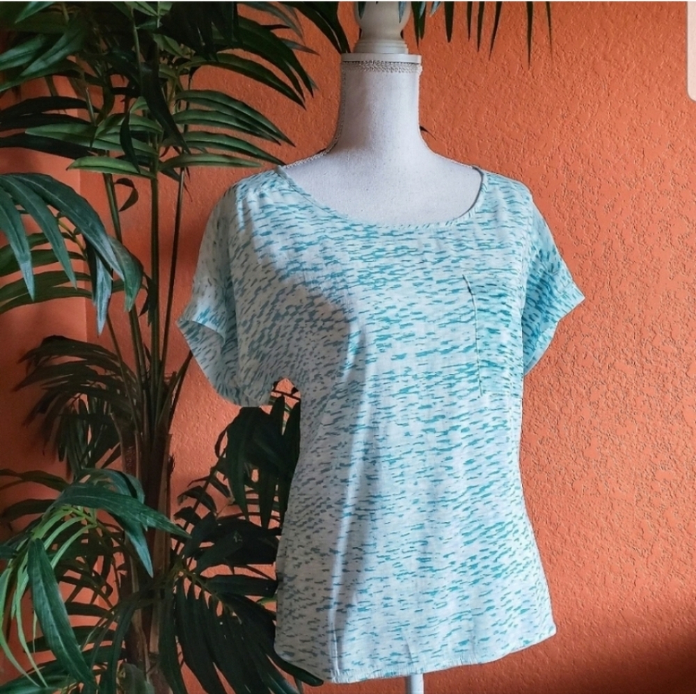 3/$25 Calvin Klein Jeans Hi Lo Pocket Tee Seafoam Green Teal White XS Oversized